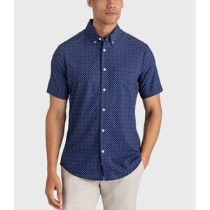 Mizzen + Main Leeward Navy Diamond Micro Geo Print Performance Shirt XL Trim Fit
